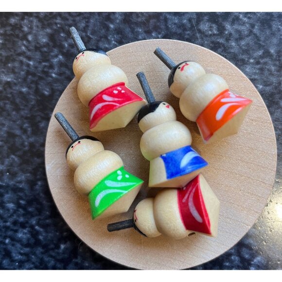 Vintage Handmade Wooden Mini Sumo Wrestlers Tops Goma The Motif Brave Face - Picture 5 of 7